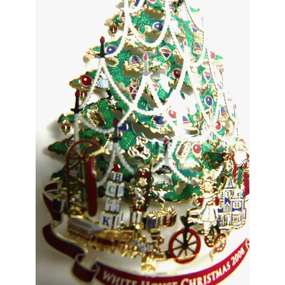 White House Christmas Ornament 2008 3-D Tree for Hanging Box & Booklet